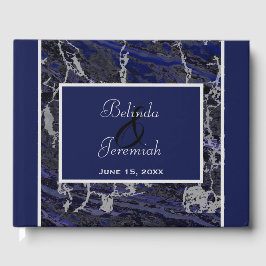 Faux Silver & Navy Marble Bröllop Gästböcker