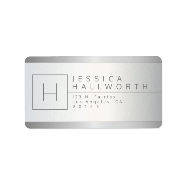 Faux Silver och Grått Monogrammed Returadress Adressetikett (Framsidan)
