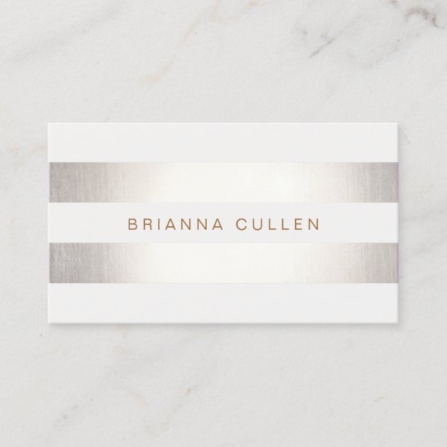 FAUX Silver och Vit strimlad Snyggt Visitkort (Framsida)