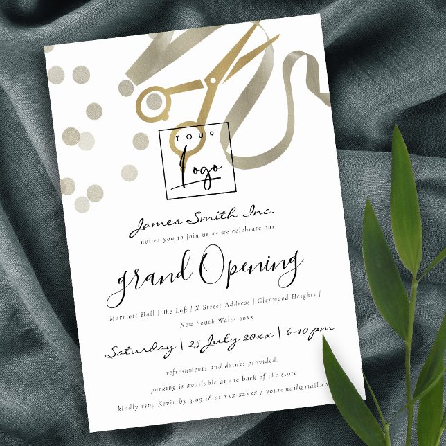 FAUX SILVER RIBBON CUTTING GRAND OPENENING CEREMON INBJUDNINGAR (Skapare uppladdad)