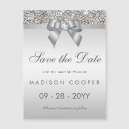 Faux-Silver-sekvensfack Spara datum för babyskor Magnetisk Inbjudningskort