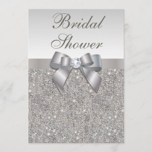 Faux Silver Sequins and Bow Möhippa Inbjudningar