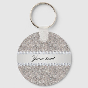 Faux Silver Sequins and Diamonds Nyckelring
