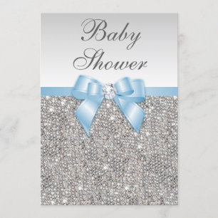 Faux Silver Sequins Baby blue babyskal Inbjudningar