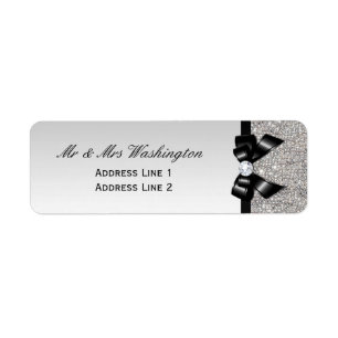 Faux Silver Sequins Black Bow and Diamond Returadress Etikett