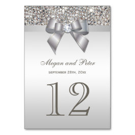 Faux Silver Sequins Bow Bröllop Bordsnummer Cards