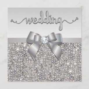 Faux Silver Sequins Bow Bröllop Hearts Typography Inbjudningar