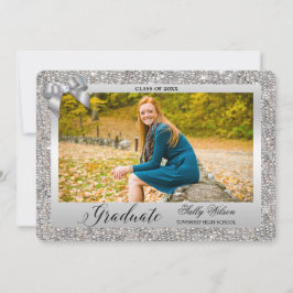 Faux Silver Sequins Bow Girls Studenten Foto Inbjudningar