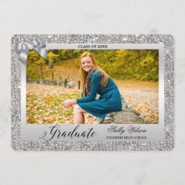 Faux Silver Sequins Bow Girls Studenten Foto Inbjudningar