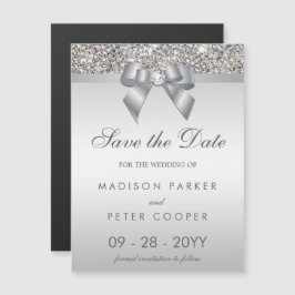 Faux Silver Sequins Bow sparar datumet Bröllop Magnetisk Inbjudningskort