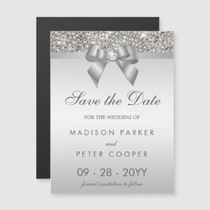 Faux Silver Sequins Bow sparar datumet Bröllop Magnetisk Inbjudningskort