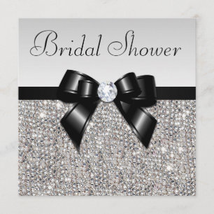 Faux Silver Sequins Chic Black Bow Möhippa Inbjudningar