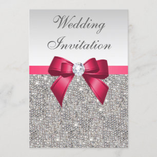 Faux Silver Sequins Diamonds & Bow Bröllop Inbjudningar