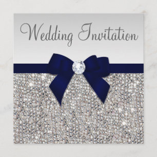 Faux Silver Sequins Diamonds Mörk Tunga Bow Bröllo Inbjudningar