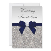 Faux Silver Sequins Diamonds Navy Bow Bröllop