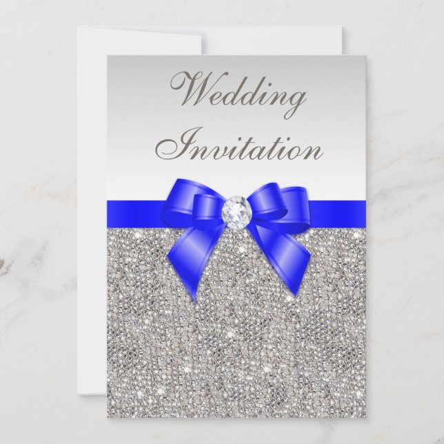 Faux Silver Sequins Diamonds Royal Blue Bröllop Inbjudningar (Framsida)