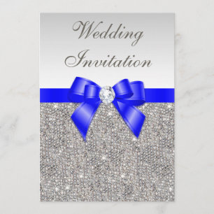 Faux Silver Sequins Diamonds Royal Blue Bröllop Inbjudningar