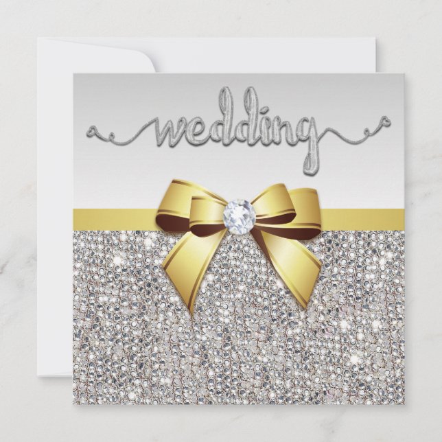 Faux Silver Sequins Guld Bow Bröllop Inbjudningar (Framsida)