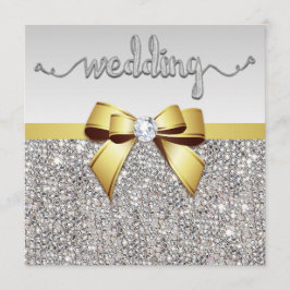 Faux Silver Sequins Guld Bow Bröllop Inbjudningar