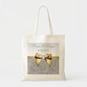 Faux Silver Sequins Guld Bow Wedding Favor Tygkasse