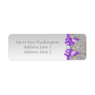 Faux Silver Sequins Lavender Bow och Diamond Returadress Etikett