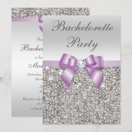 Faux Silver Sequins Lilac Bow Bachelorette Party Inbjudningar
