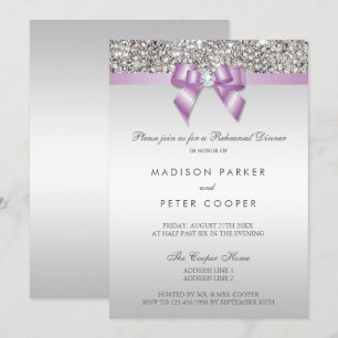 Faux Silver Sequins Lilac Bow Rehearsal Middag Inbjudningar