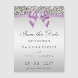 Faux Silver Sequins Lilac Bow sparar datumet Magnetisk Inbjudningskort
