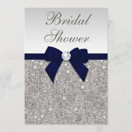 Faux Silver Sequins Navy Bow Möhippa Inbjudningar