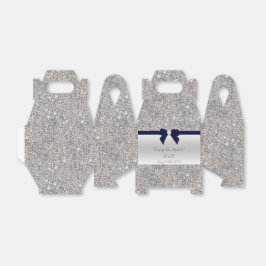 Faux Silver Sequins Navy Bow Presentaskar
