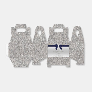 Faux Silver Sequins Navy Bow Presentaskar