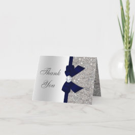 Faux Silver Sequins Navy Diamond Bow Tack