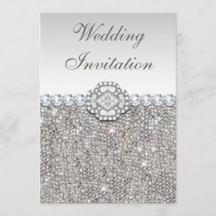 Faux Silver Sequins och Diamond Bilder Bröllop Inbjudningar