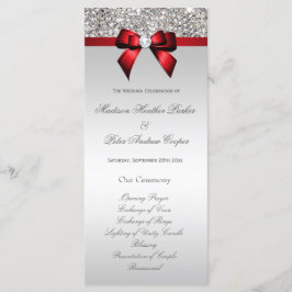 Faux Silver Sequins Red Bow Bröllopsprogram Program