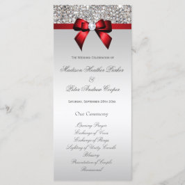 Faux Silver Sequins Red Bow Bröllopsprogram Program
