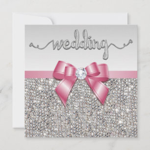 Faux Silver Sequins Rosa Bow Bröllop Inbjudningar