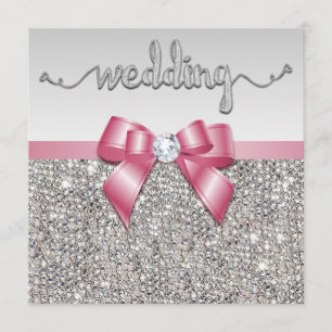 Faux Silver Sequins Rosa Bow Bröllop Inbjudningar