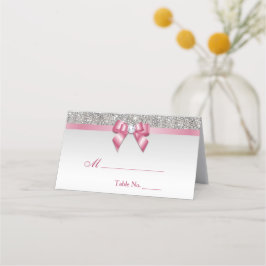 Faux Silver Sequins Rosa Bow Place Placeringskort
