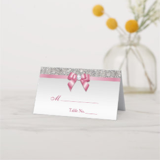 Faux Silver Sequins Rosa Bow Place Placeringskort