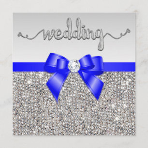 Faux Silver Sequins Royal Blue Bow Bröllop Inbjudningar