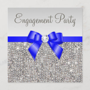 Faux Silver Sequins Royal Blue Bow Förlovning Inbjudningar