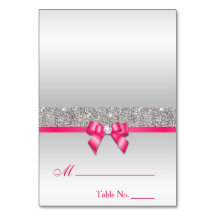 Faux Silver Sequins Shock rosa Bow-platskort