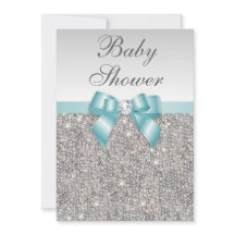 Faux Silver Sequins Teal Blue Baby Shower