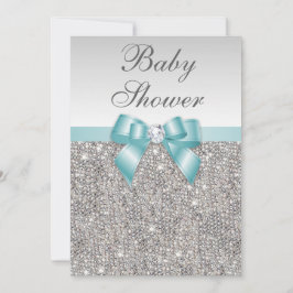 Faux Silver Sequins Teal Blue Baby Shower Inbjudningar