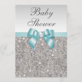 Faux Silver Sequins Teal Blue Baby Shower Inbjudningar