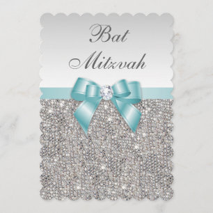 Faux Silver Sequins Teal Blue Bat mitzvah Inbjudningar