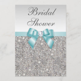 Faux Silver Sequins Teal Blue Möhippa Inbjudningar