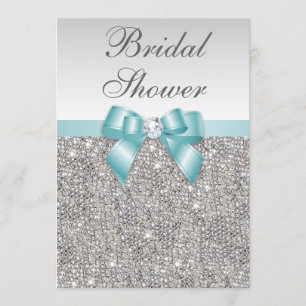 Faux Silver Sequins Teal Blue Möhippa Inbjudningar