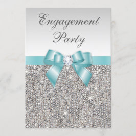 Faux Silver Sequins Teal Bow Förlovningsfest Inbjudningar