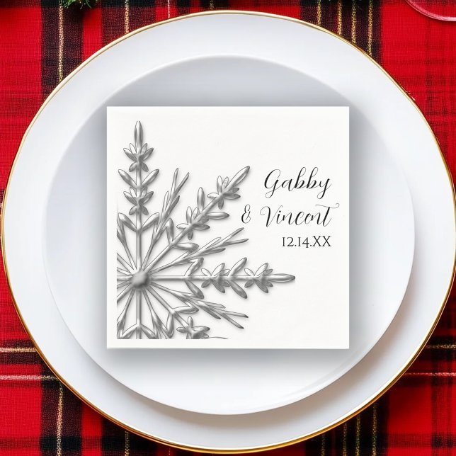 Faux Silver Snöflingor Winter Wedding Pappersservett (Skapare uppladdad)